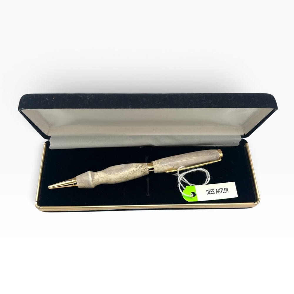 Handmade Deer Antler Ballpoint Pen Gold Tone Hardware with Gift Box